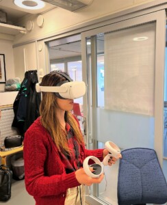 Women experimenting virtual reality goggles